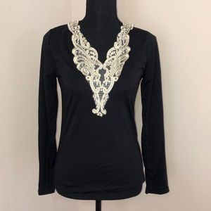 NWT Black Shirt with Gold Detail
